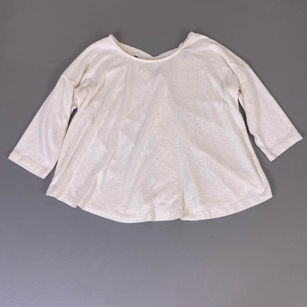 Bobeau Top Women's 1X Ivory Lace Back 3/4 Sleeve Knit Pullover Cream Relaxed Fit